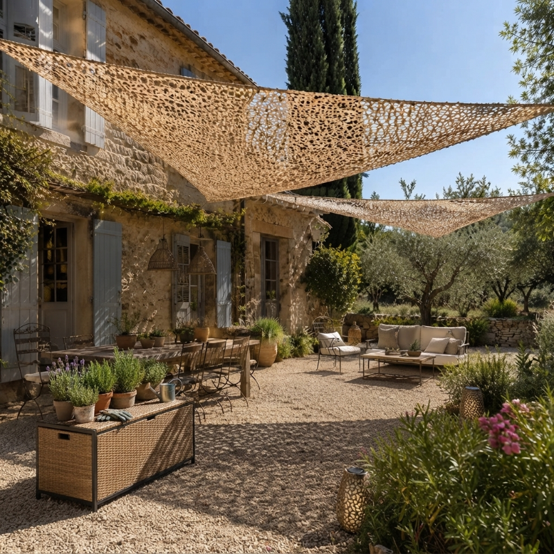 Filet de camouflage triangulaire sable renforcé – 5 dimensions